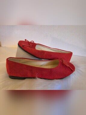 Women’s Red Suede Ballet Flats - Classic Slip-On With Accent Bow